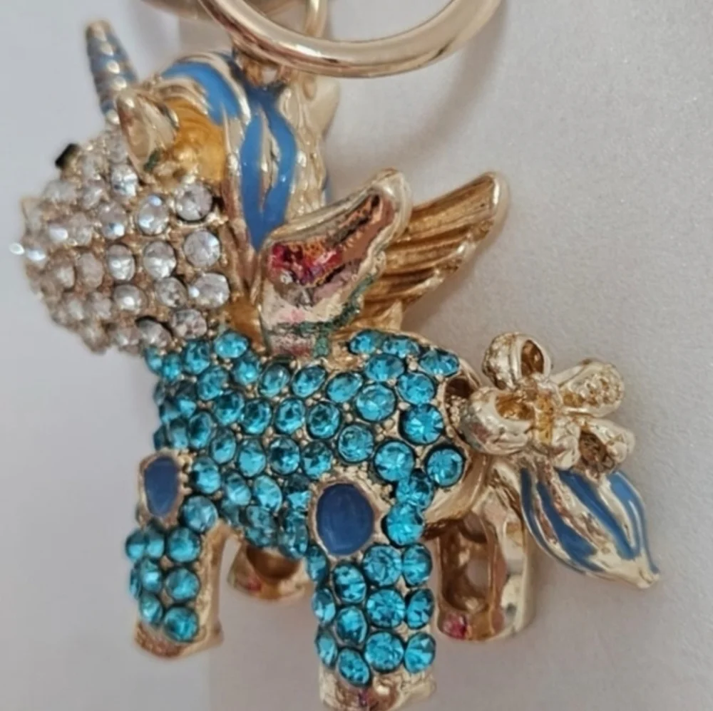 💙▪️ Natasha▪️ - Rhinestone Unicorn Handbag Charm/ Key Ring/ Key Chain - Blue